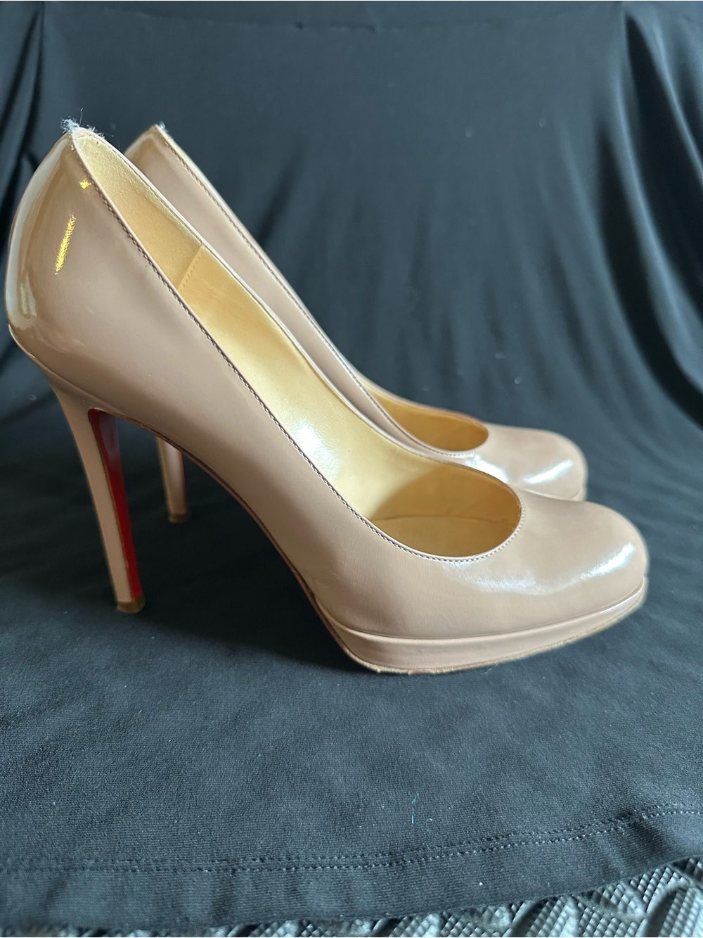 Christian Louboutin Nude Patent Leather Platform Pumps Red Bottom Heels